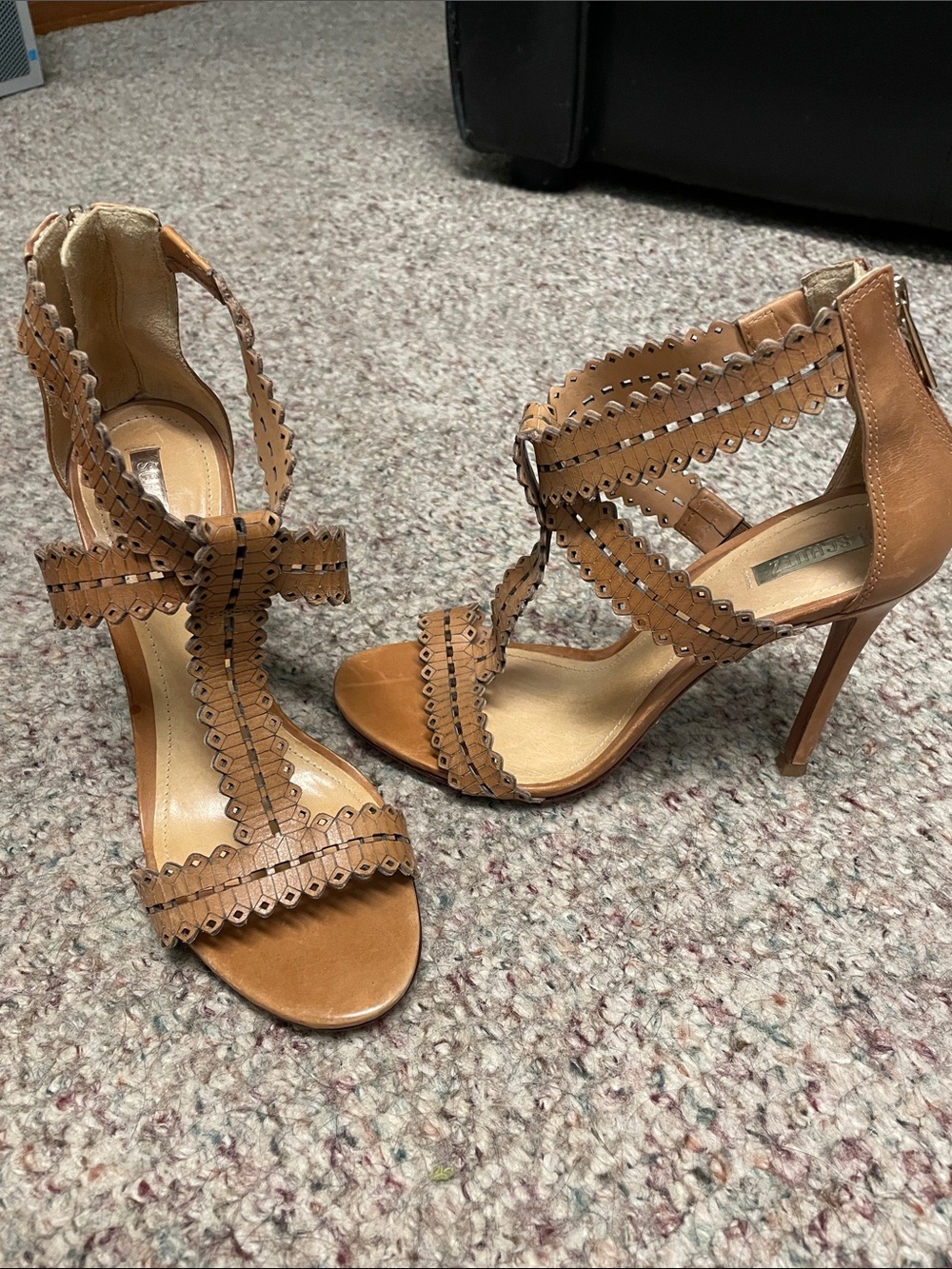 Schutz leather Tan Cutout Strappy High Heel Sandals